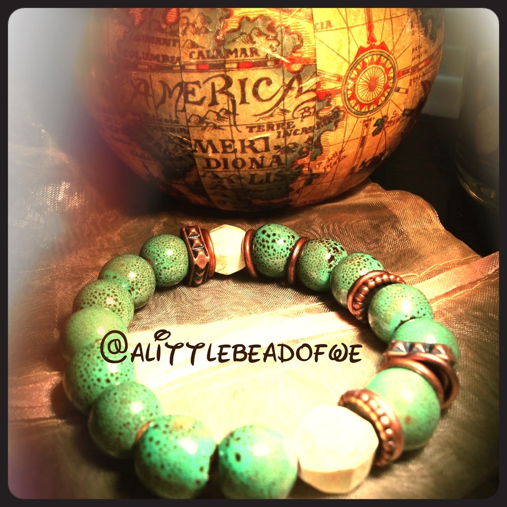 Ceramic Earthtone Beaded Bracelet with charms